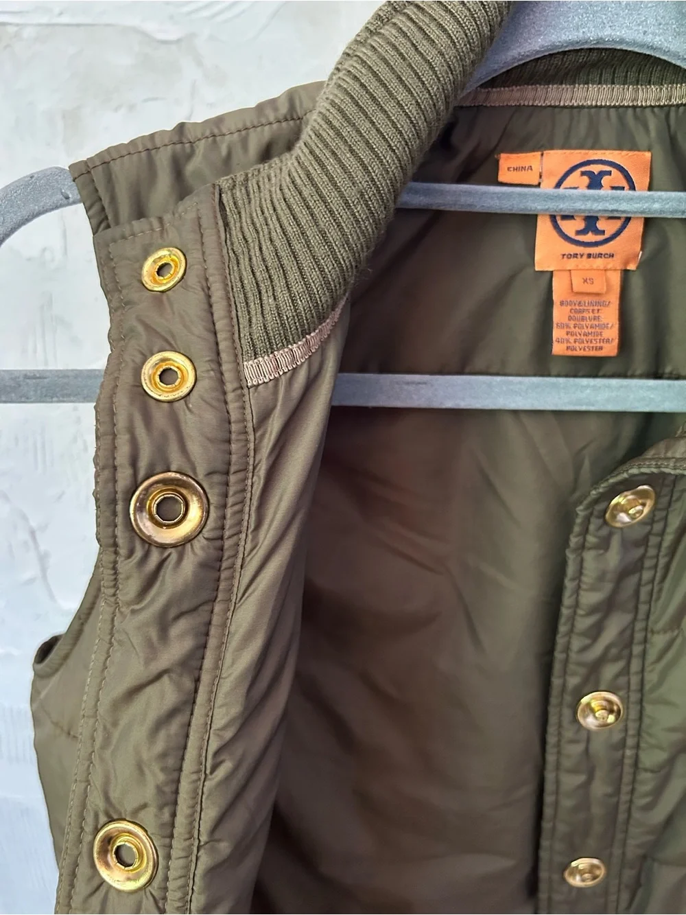 GUC Tory Burch Quilted Olive Vest with Gold Buttons size XS